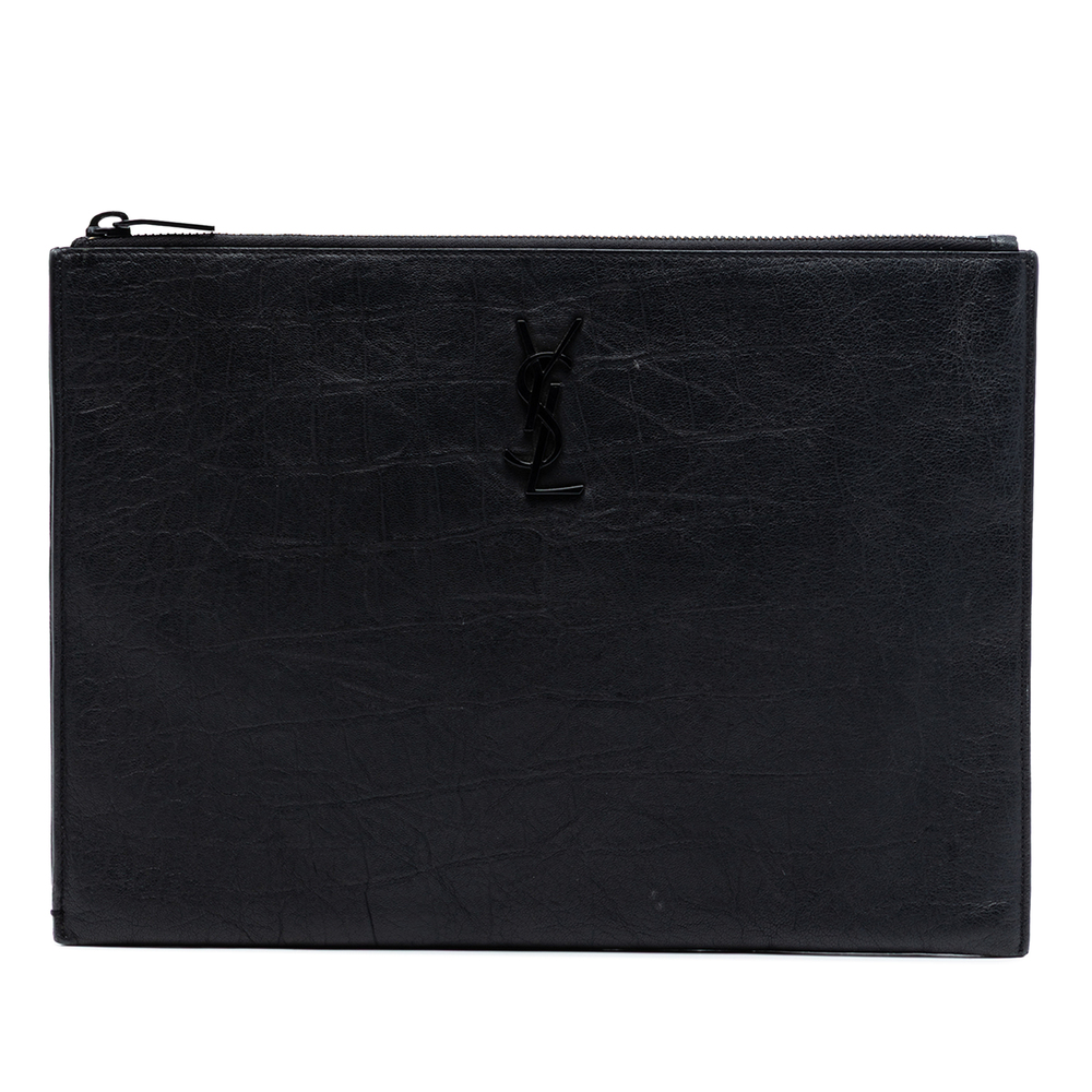 Pre-Loved Saint Laurent Croc Embossed Leather Monogram Clutch